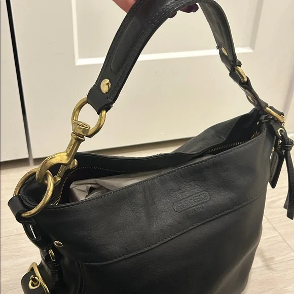Coach Zoe Hobo Black Leather Shoulder Bag with Gold Accents - Picture 13 of 16